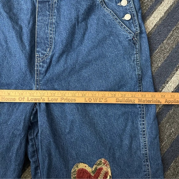 Scrap Work Country Clothing XL Denim Overalls Cropped Fringe Hearts RARE Cottage - Picture 11 of 14